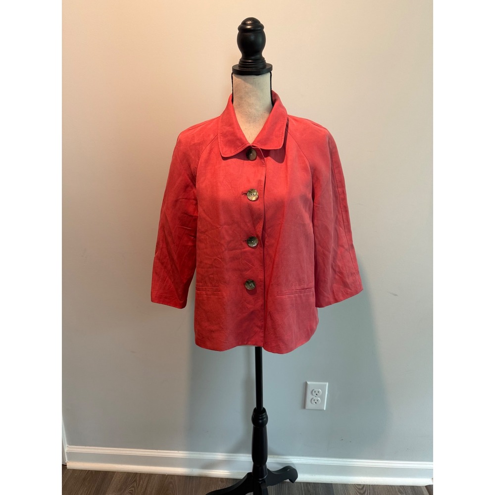 J. Jill Salmon Linen Blend Button Front Jacket Women's size Petite Medium PM